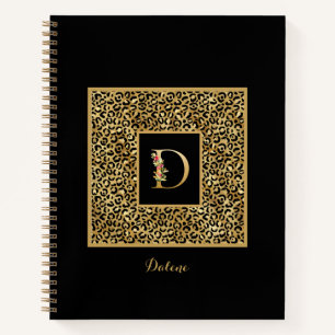 Moderner Leopard Gold Personal Monogram Letter D Notizbuch