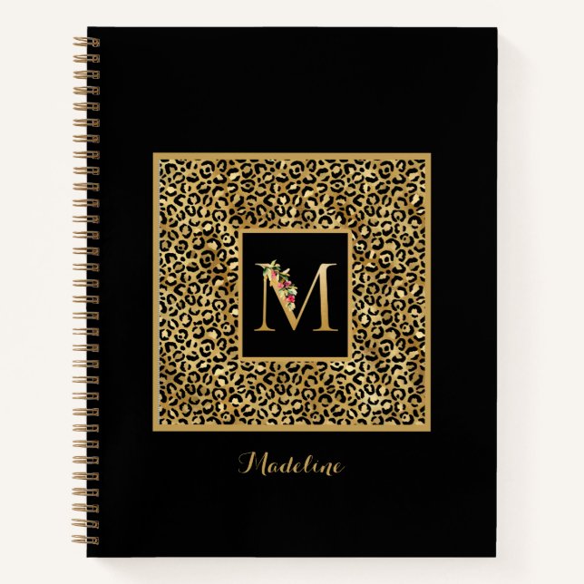 Moderner Leopard Gold Personal Monogram Letter M Notizbuch (Vorderseite)
