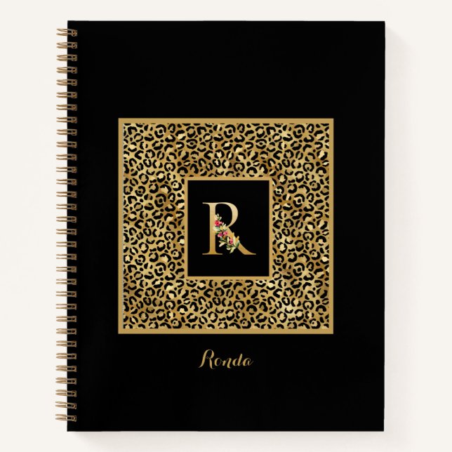 Moderner Leopard Gold Personal Monogram Letter R Notizbuch (Vorderseite)