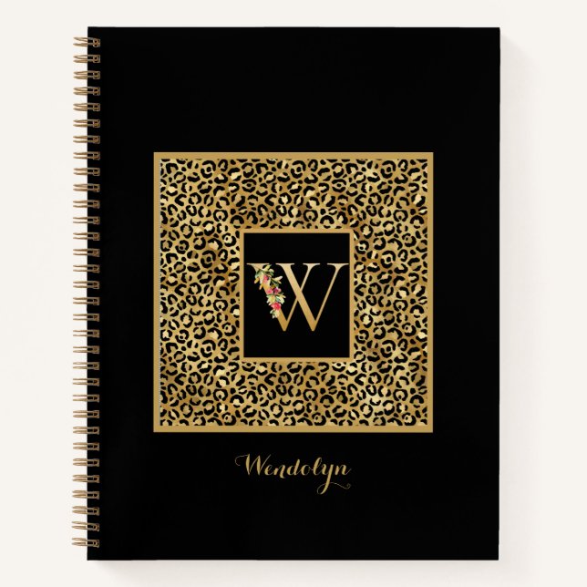 Moderner Leopard Gold Personal Monogram Letter W Notizbuch (Vorderseite)