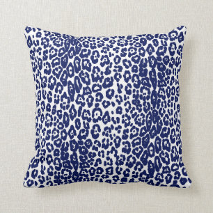 Moderner Leopardendruck in Weiß und Marineblau Kissen