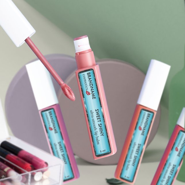 Moderner Lichtblau Foil & Black Glittery Lip Balm Etiketten (Von Creator hochgeladen)