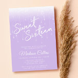 Moderner Lights Lavendel und Weißer Sweet 16 Einladung<br><div class="desc">Dieser pastellfarbene lila Lavendel und der weiße,  süße 16-er Einladung verfügt über einen modernen Script-Schriftart mit Glasampen.</div>