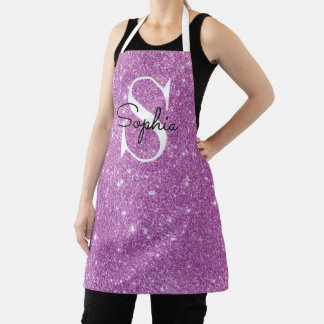 Moderner Lila Glitzer Monogramm Personalisierter N Schürze