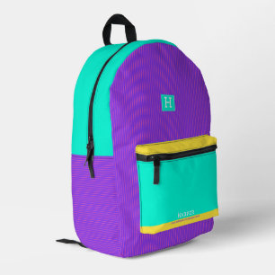 Moderner Lila, grün und gelb Personalisierter Name Bedruckter Rucksack