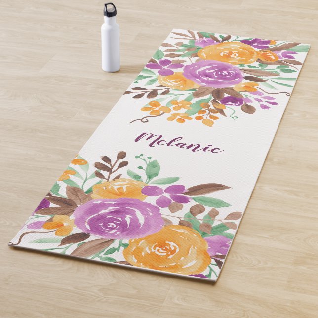 Moderner lila orangefarbener Wasserfarbname Yogamatte (Beispiel)