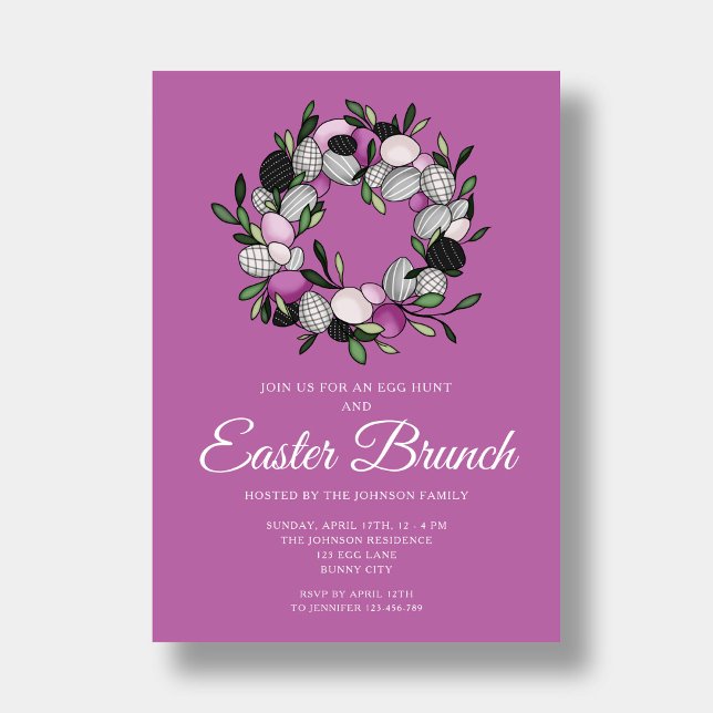 Moderner Lila Osterbrunch Einladung (Modern Purple Wreath Easter Brunch Invitation)