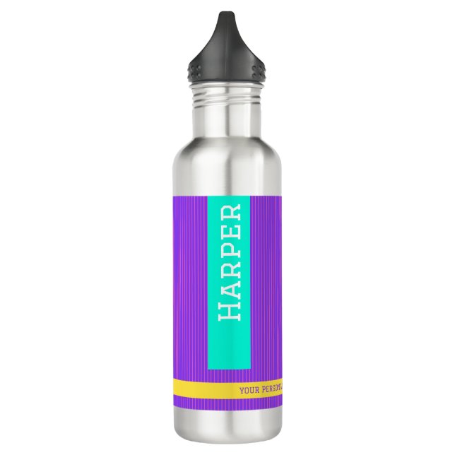 Moderner Lila Personalisierter Name Edelstahlflasche (Links)