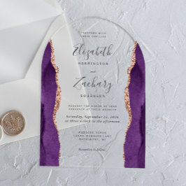 Moderner Lila Rose Gold Agate Wedding Arch Acryleinladungen