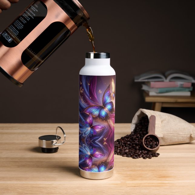 Moderner Lila Schmetterling Trinkflasche (Kaffee (gedreht))