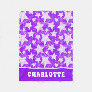 Moderner, Lila Star-Muster - Personalisierter Name Fleecedecke