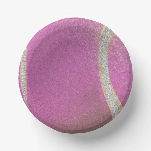 Moderner Lila Tennisball in Rosa Pappteller (Vorderseite)