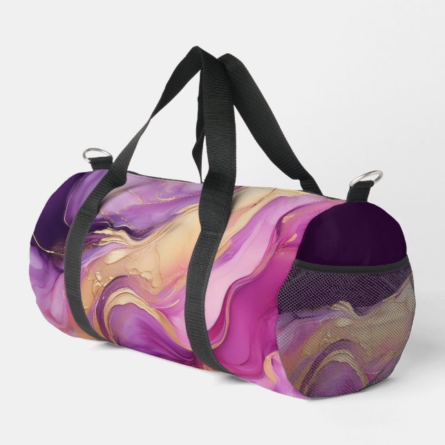 Moderner Lila und goldener Abstrakter Luxus- Duffle Bag (Rechte Ecke)