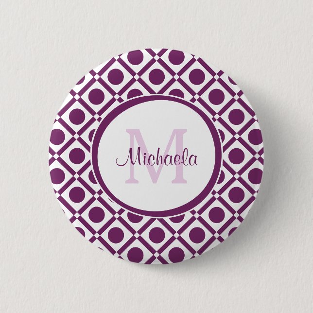 Moderner Lila und weißer geometrischer Mit Monogra Button (Vorderseite)