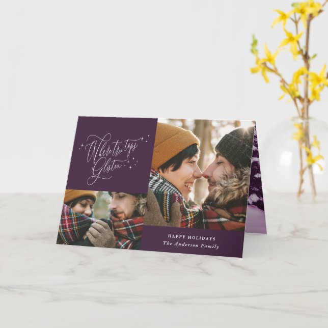 Moderner lila Winterwald - Foto Weihnachten Karte (Gelbe Blume)
