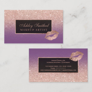 Moderner LippenRosengoldGlitter lila ombre Make-up Visitenkarte
