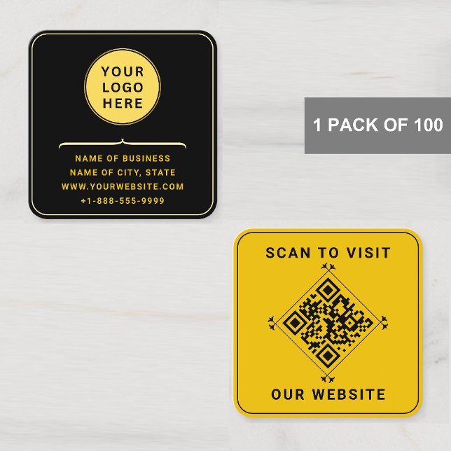 Moderner Logo- und QR-Code | Custom Gold Black Rou Quadratische Visitenkarte (Rounded Corner Business Cards)
