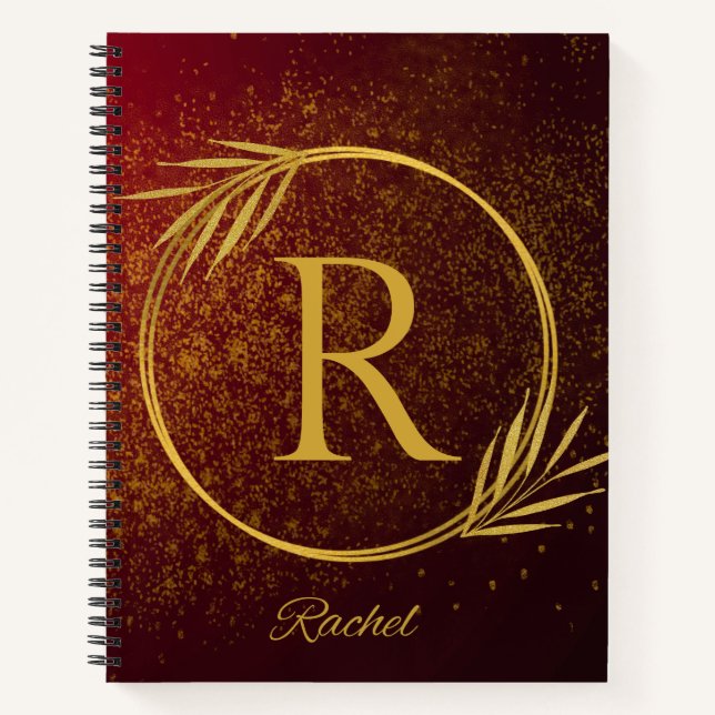 Moderner Luxe Deep Red & Gold Individuelle Name &  Notizbuch (Vorderseite)
