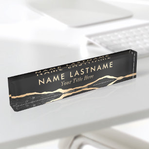 Moderner Luxus Black Gold Agate Marmor Namensplakette