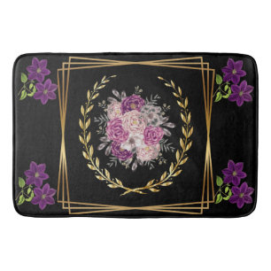 Moderner Luxus-Black Gold Lila Floral Trendy Badematte