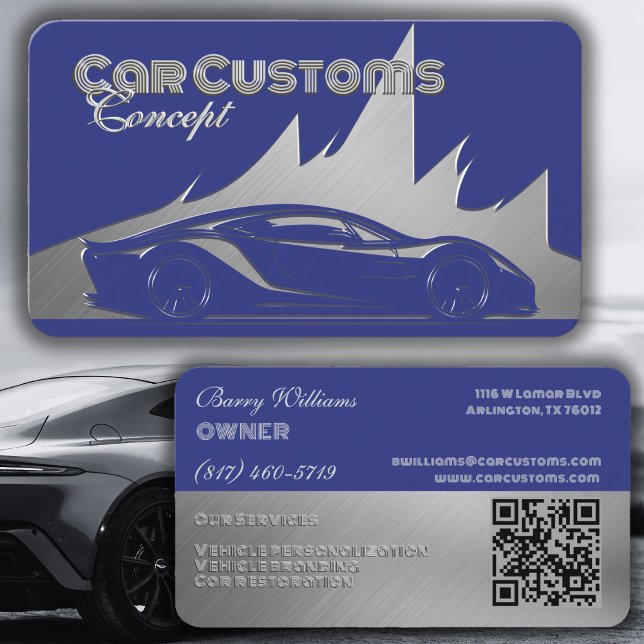 Moderner Luxus Cobalt Silver Gravur Auto Visitenkarte (Von Creator hochgeladen)