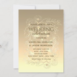 Moderner Luxus Elegante Gold Floral Lace Hochzeit Einladung