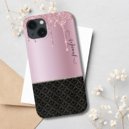 Moderner Luxus Rosa Schwarzer Chic Glitzer Tropfen Case-Mate iPhone Hülle
