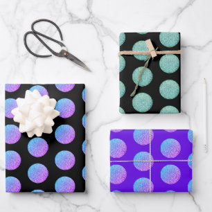 Moderner Luxus Sparkle Lila Glitzer Polka Dots Geschenkpapier Set