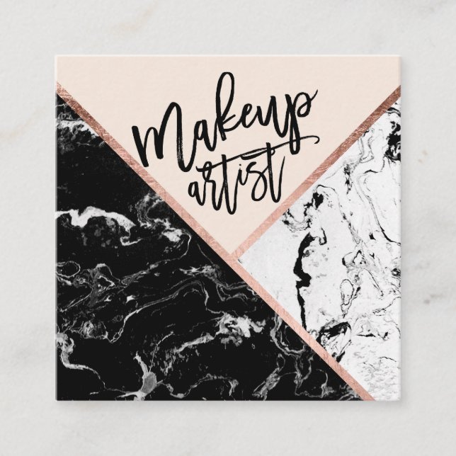 Moderner Make-uptypographie-Rosenmarmor-Farbblock Quadratische Visitenkarte (Vorderseite)