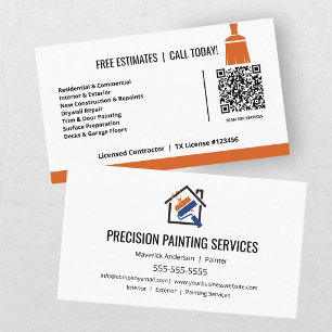 Moderner Malerbetrieb Orange Blau QR-Code  Visitenkarte