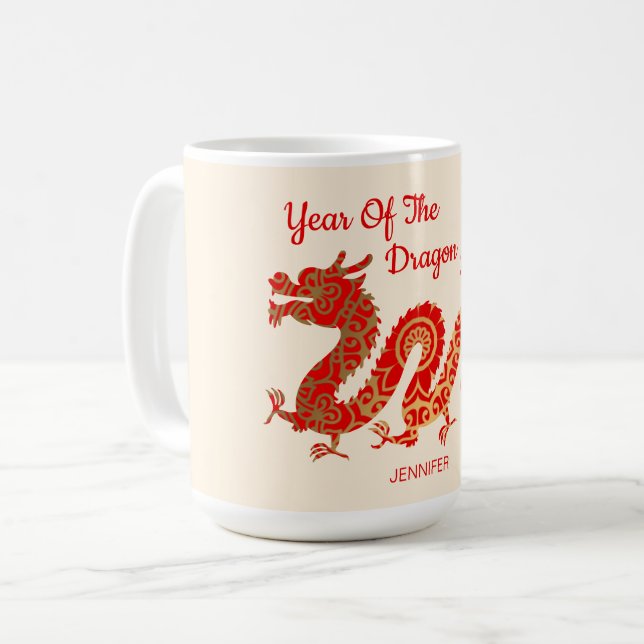Moderner Mandala Dragon 2024 Chinesisches Neujahr Kaffeetasse (Vorderseite Links)