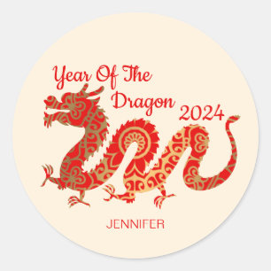 Moderner Mandala Dragon 2024 Chinesisches Neujahr Runder Aufkleber