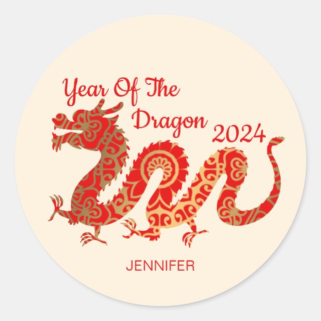 Moderner Mandala Dragon 2024 Chinesisches Neujahr Runder Aufkleber (Vorderseite)