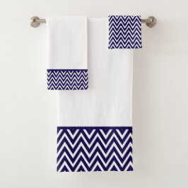 Moderner Marineblau und Zickzack Streifen Badhandtuch Set