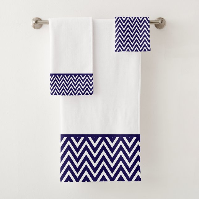 Moderner Marineblau und Zickzack Streifen Badhandtuch Set (Insitu)
