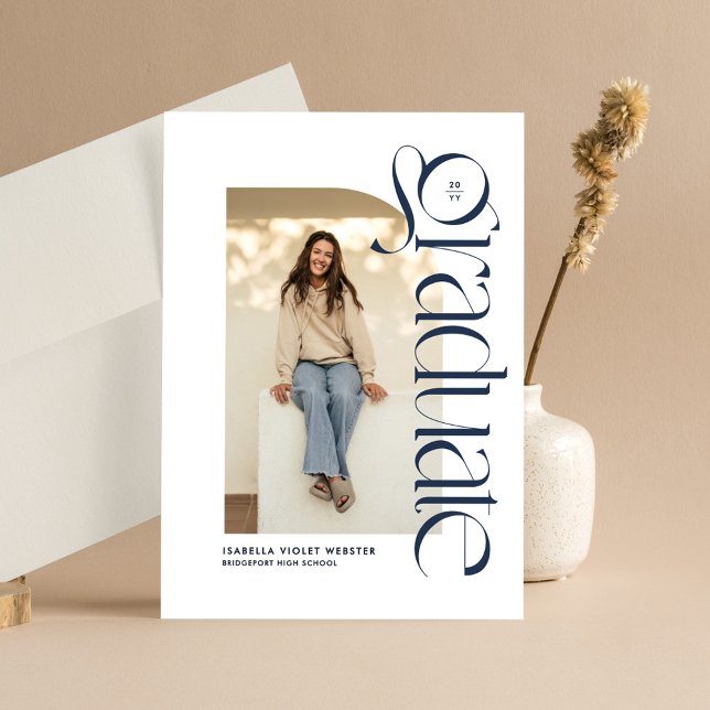 Moderner marineblauer Abschluss für Foto Einladung (Von Creator hochgeladen)