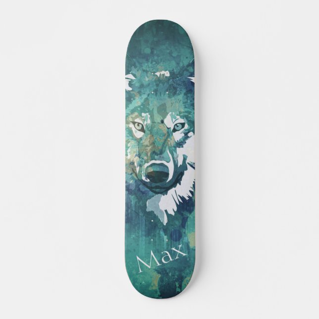 Moderner marineblauer Wolf Skateboard (Vorne)