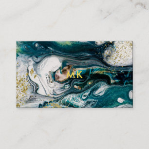 Moderner Marmor   Blue Green und Gold Spritzer Visitenkarte