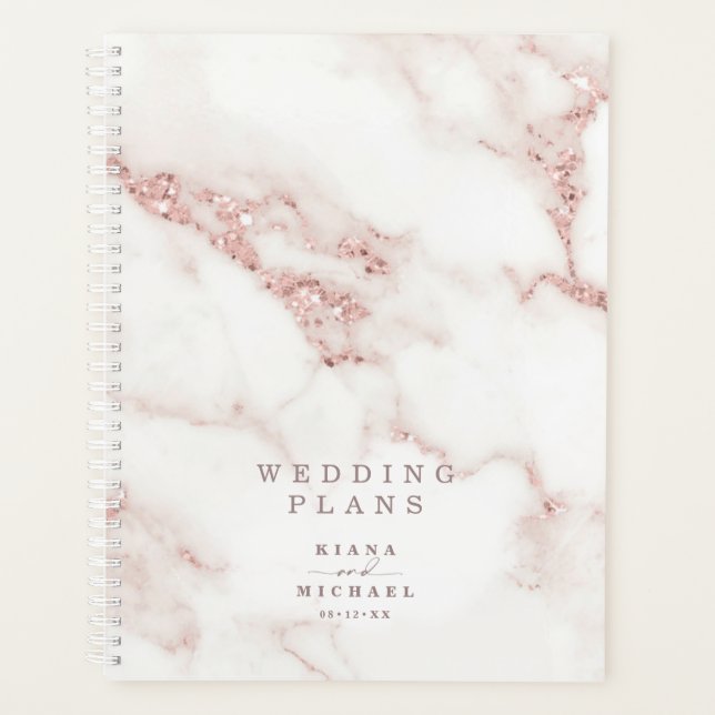 Moderner Marmor Glitzer Hochzeit Rose Gold ID816 Planer (Vorderseite)