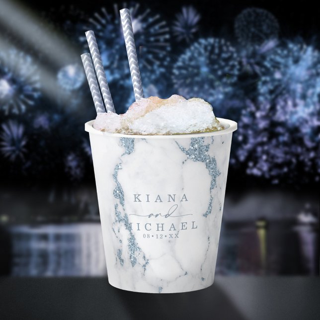 Moderner Marmor-Glitzer Wedding Dusty Blue ID816 Pappbecher (Von Creator hochgeladen)