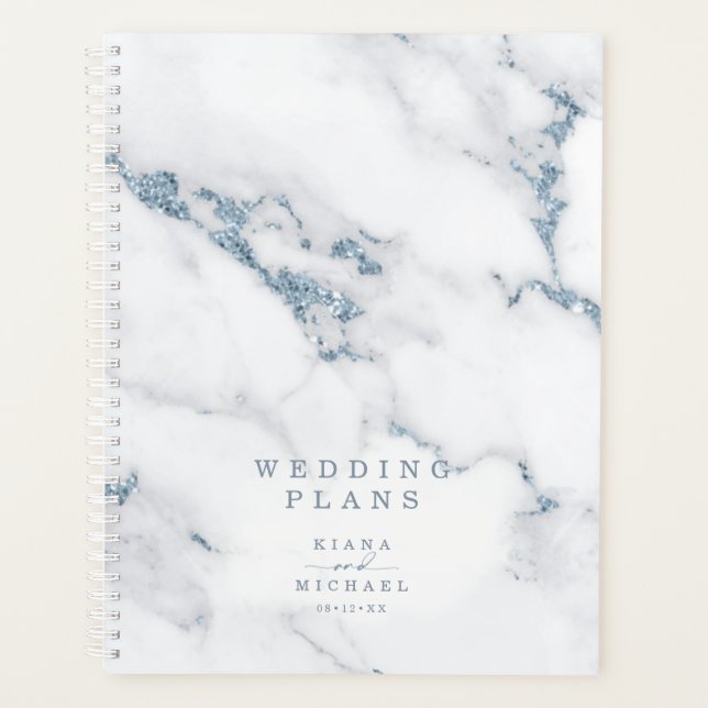 Moderner Marmor-Glitzer Wedding Dusty Blue ID816 Planer (Vorderseite)