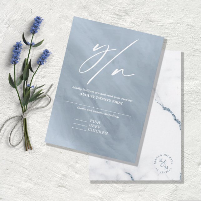Moderner Marmor Glitzer Wedding Dusty Blue V2 ID81 RSVP Karte (Von Creator hochgeladen)