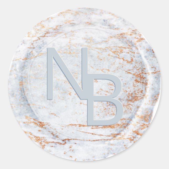 Moderner Marmorkleber Mit Monogramm Wax Siegel Runder Aufkleber (Vorderseite)