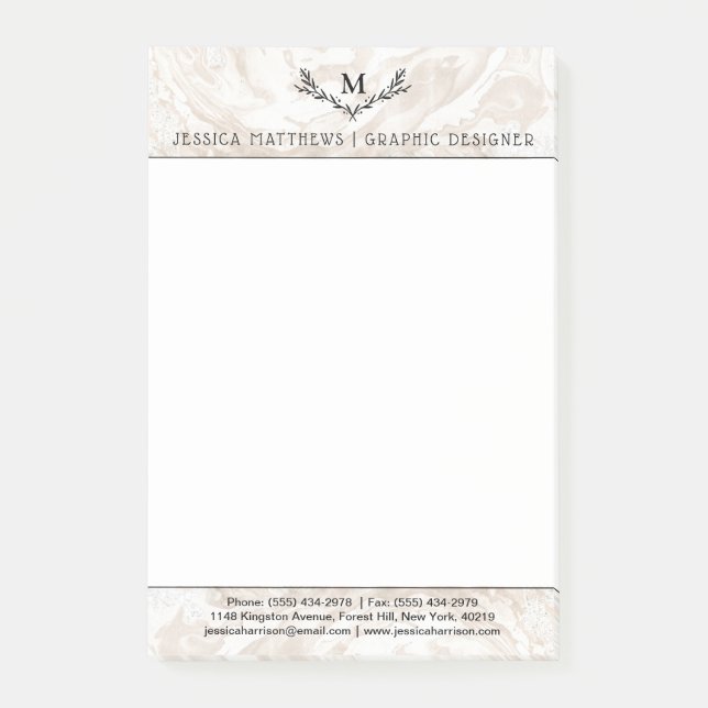 Moderner Marmormonogramm-Kranz Post-it Klebezettel (Vorderseite)