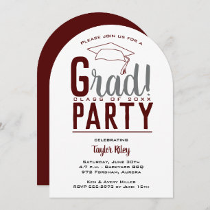 Moderner Maroon und Gray Graduation Party Arch Einladung