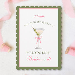 Moderner Martini Bow Trend Pink und Olive Bridesma Karte