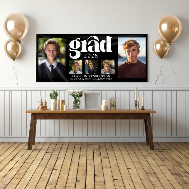 Moderner maskulinarischer Abschluss Fotomaterial Banner (Modern Masculine Graduation Photo Collage Banner)