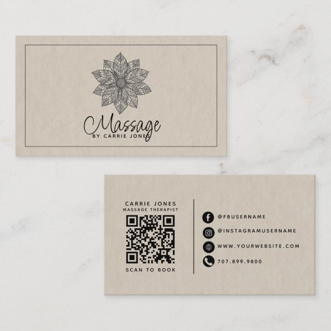 Moderner Massagetherapeut Lotusblüte Visitenkarte (Vorne/Hinten)