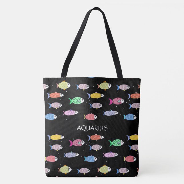 Moderner mehrfarbiger Fisch auf schwarz Tasche (Vorderseite)