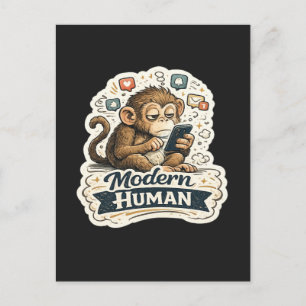 Moderner Mensch Lustiger Affe Smartphone Social Me Postkarte